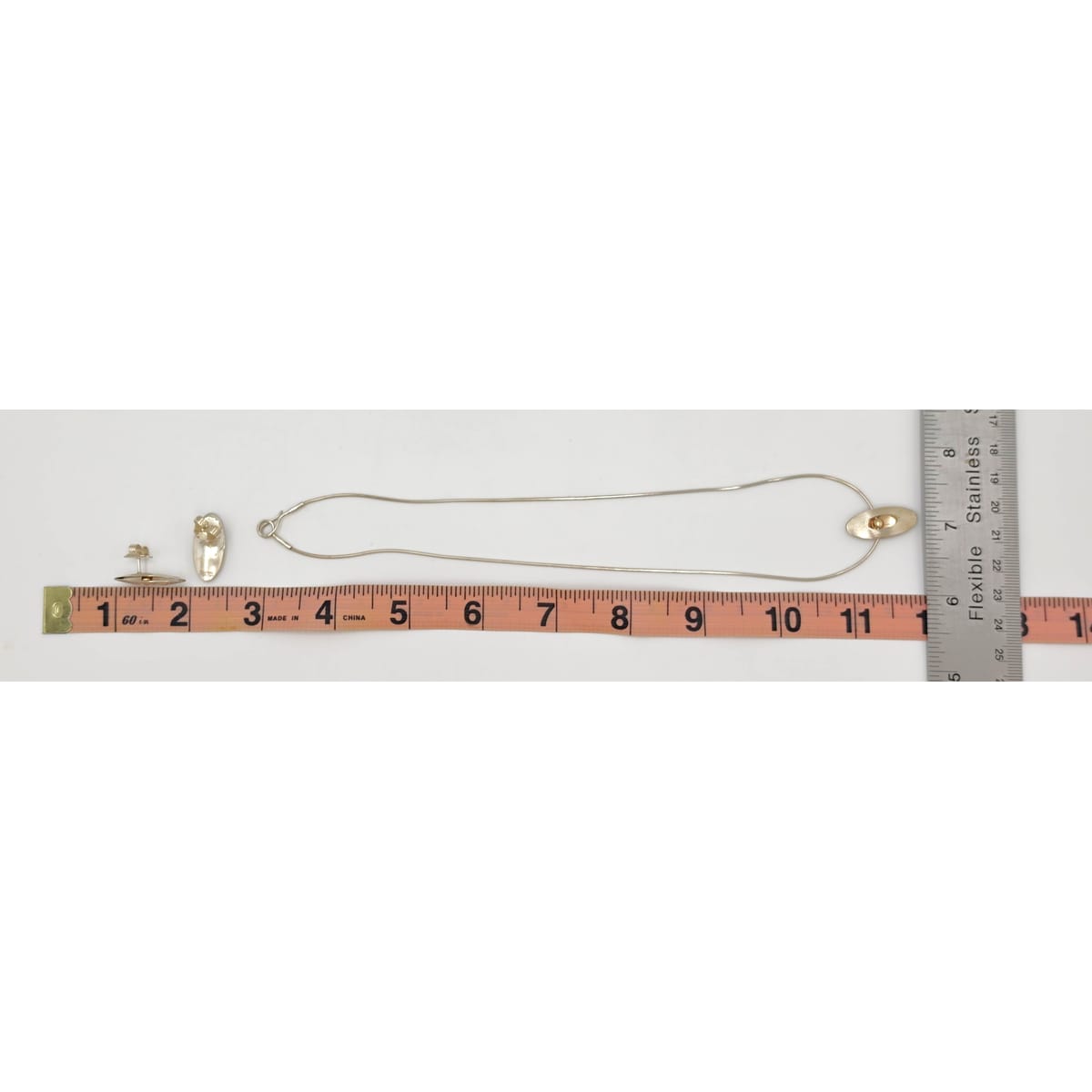 Retired Ed Levin Modernist Sterling 14K Earrings &amp; Necklace Set C 1980/1990s, alternate product view 8