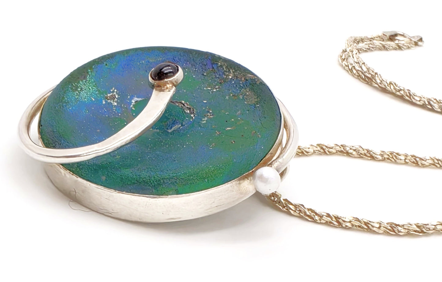 Moshe Ben-David Sterling Modernist Large Statement Pendant Pin Necklace 1980s