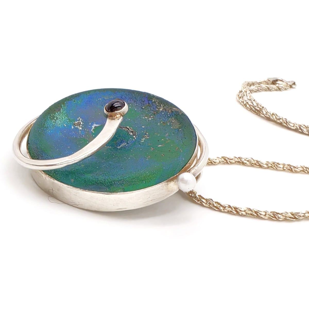 Moshe Ben-David Sterling Modernist Large Statement Pendant Pin Necklace 1980s, alternate product view 4