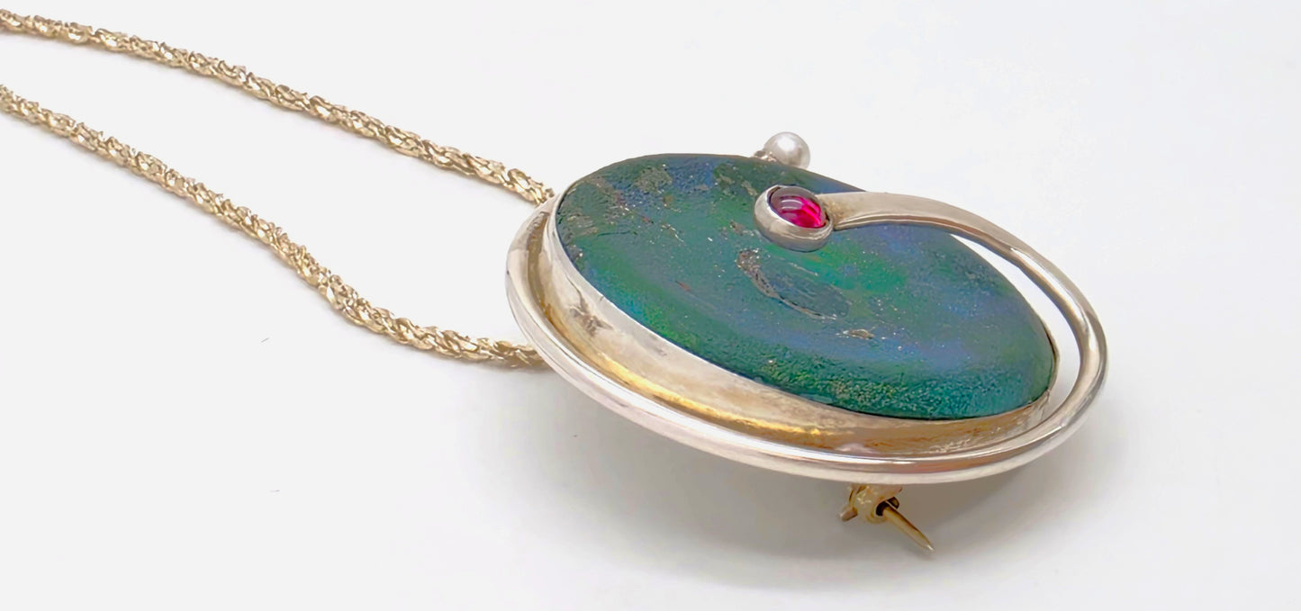 Moshe Ben-David Sterling Modernist Large Statement Pendant Pin Necklace 1980s
