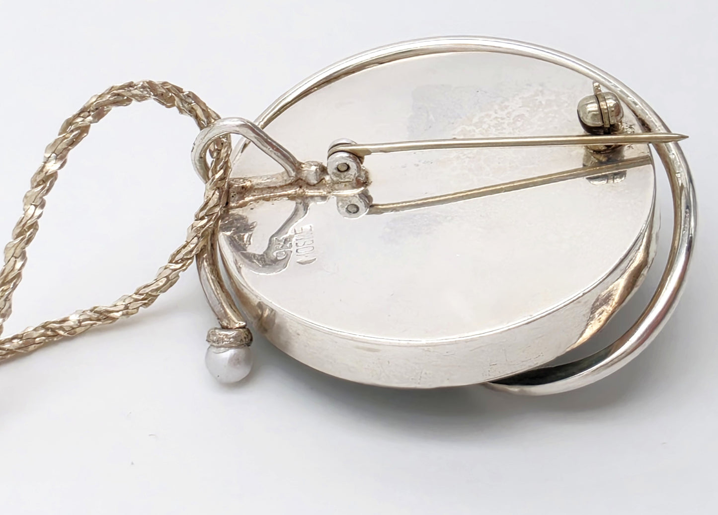 Moshe Ben-David Sterling Modernist Large Statement Pendant Pin Necklace 1980s