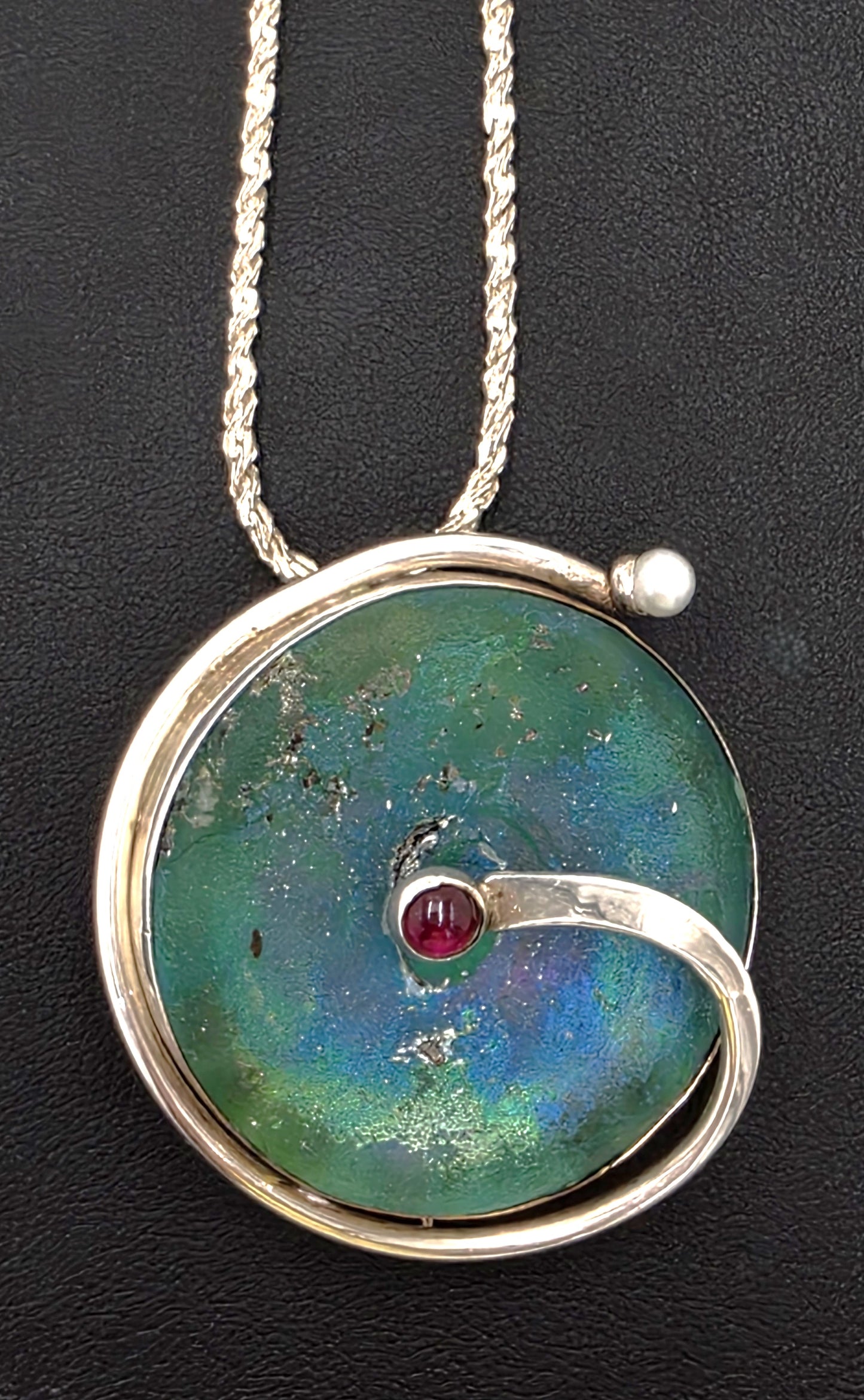 Moshe Ben-David Sterling Modernist Large Statement Pendant Pin Necklace 1980s