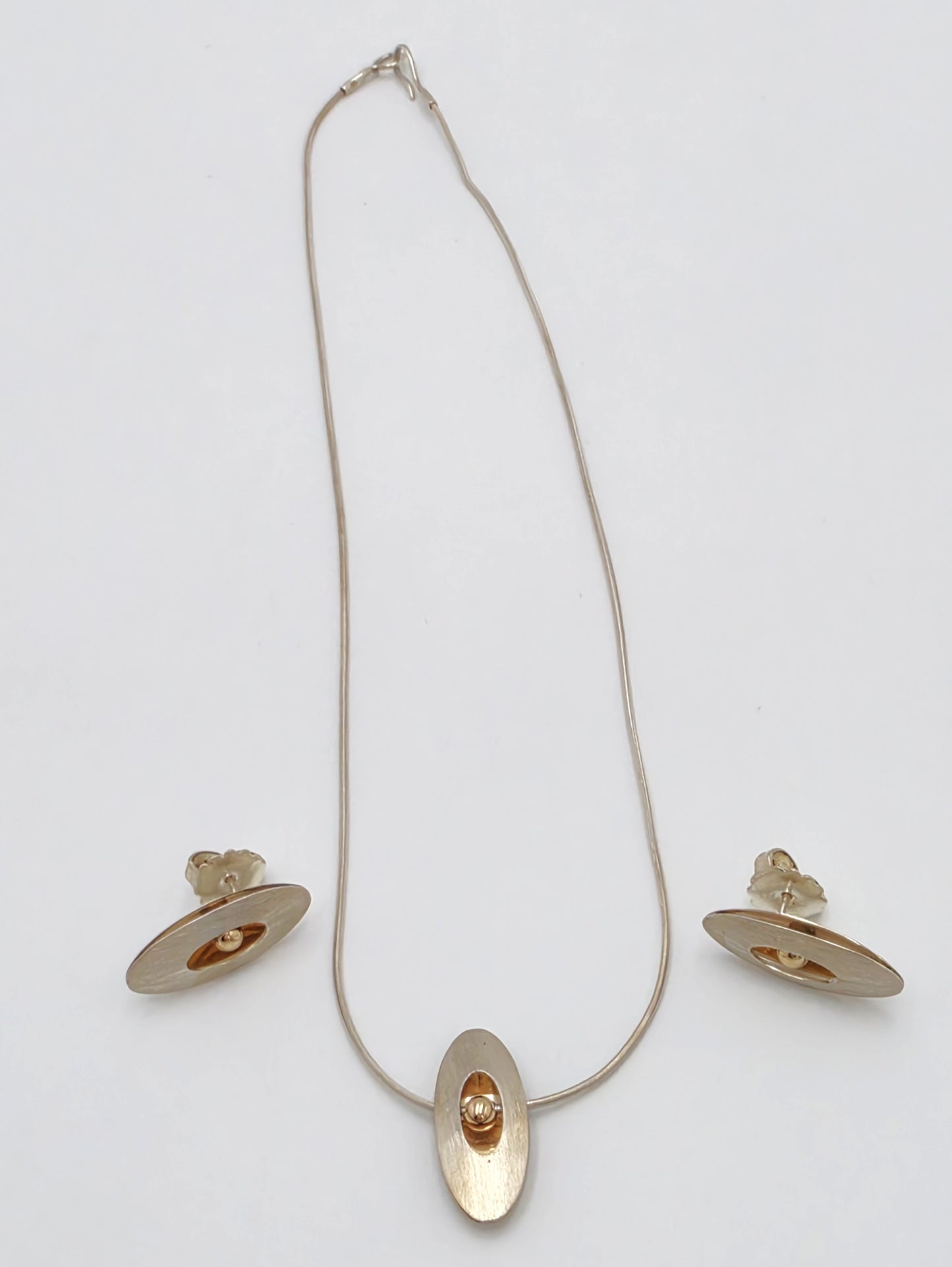 Retired Ed Levin Modernist Sterling 14K Earrings & Necklace Set C 1980/1990s