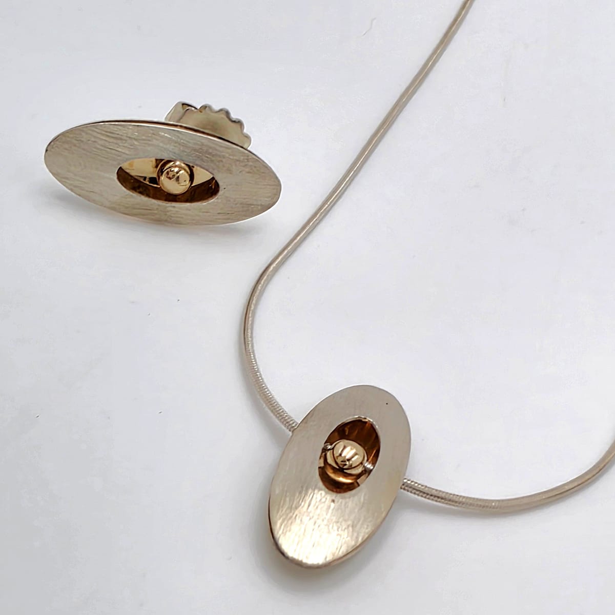 Retired Ed Levin Modernist Sterling 14K Earrings &amp; Necklace Set C 1980/1990s, alternate product view 5
