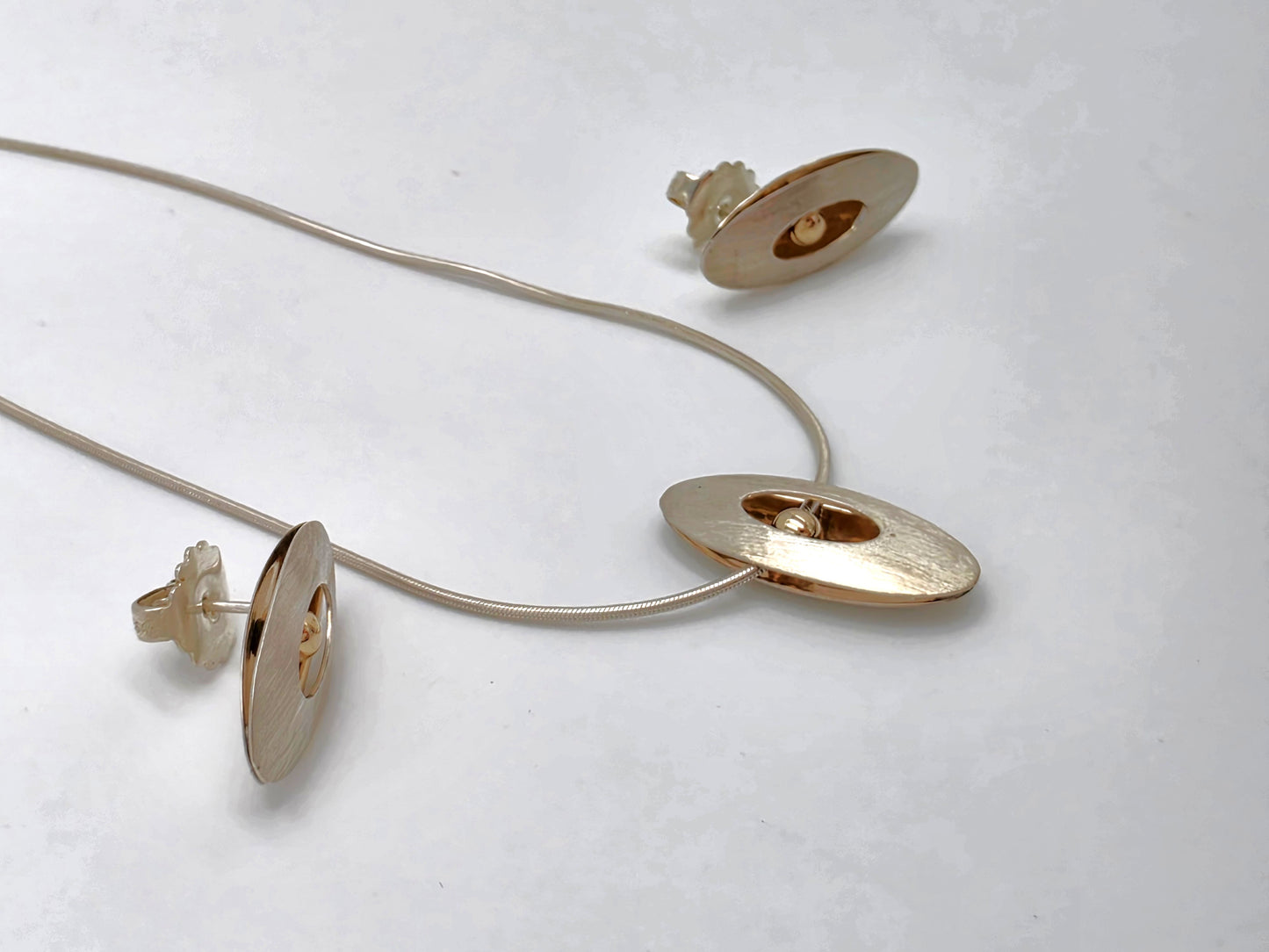 Retired Ed Levin Modernist Sterling 14K Earrings & Necklace Set C 1980/1990s