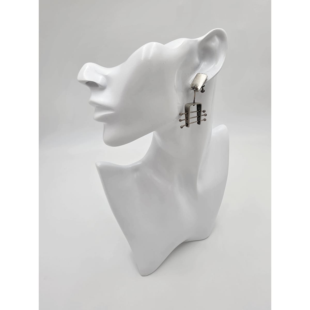 Ed Wiener Attributed Sterling Abstract Kinetic 3D Drop Dangle Earrings 1950s, alternate product view 2