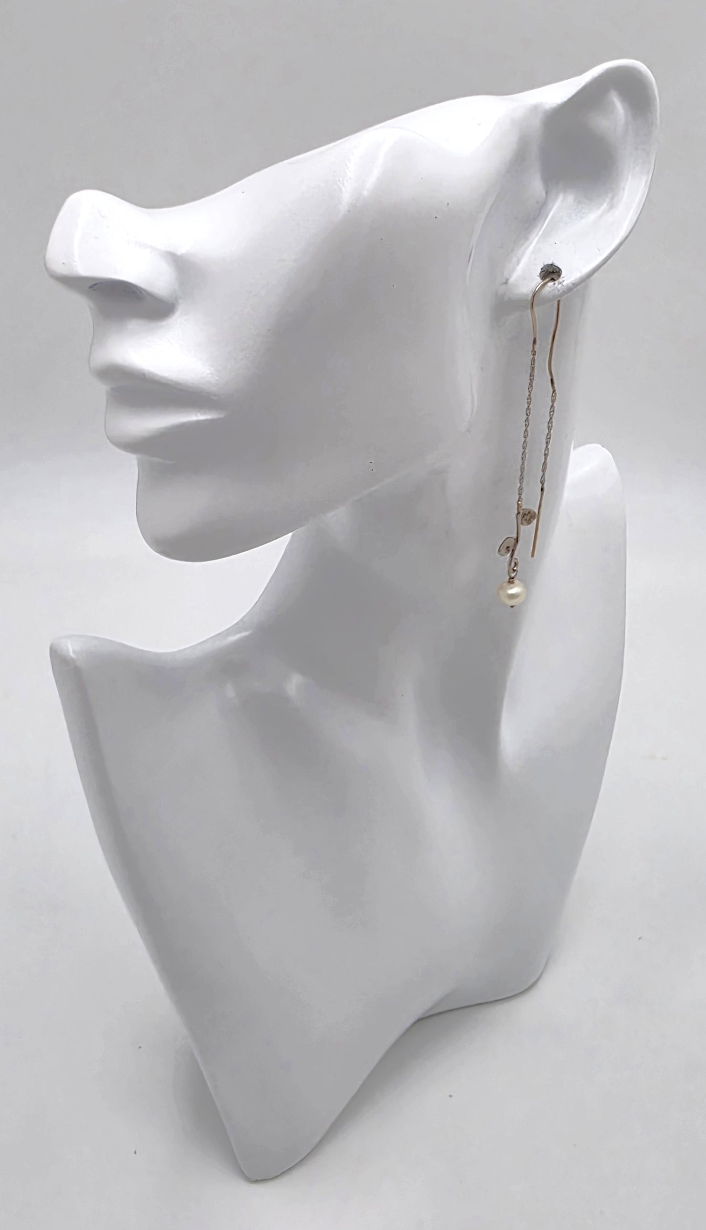 Tess New York Designer Sterling Silver 14k Gold & Pearl Threader Dangle Earrings