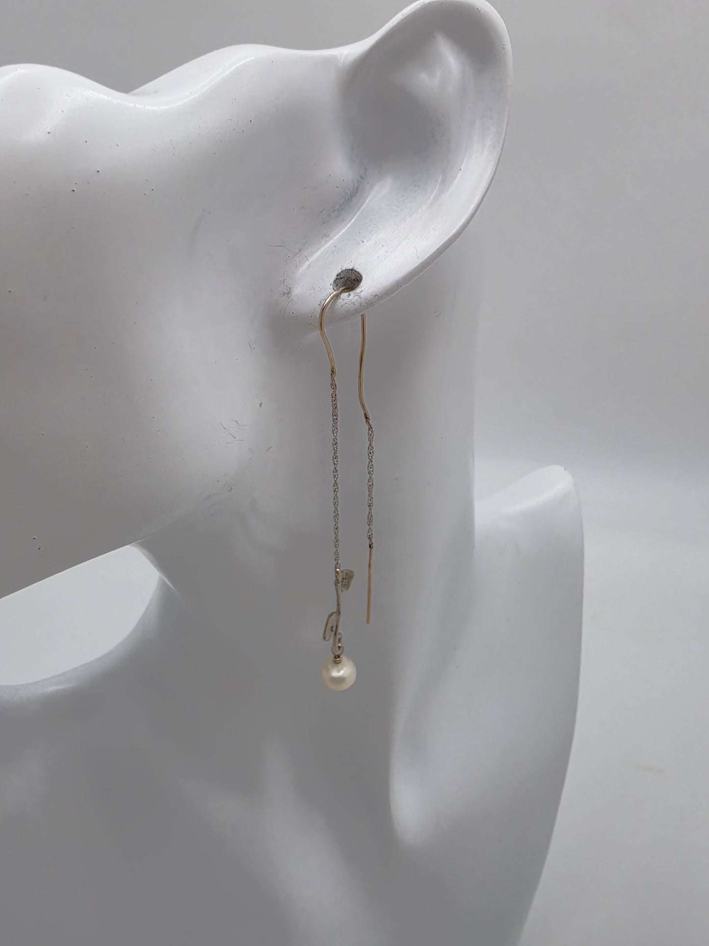 Tess New York Designer Sterling Silver 14k Gold & Pearl Threader Dangle Earrings