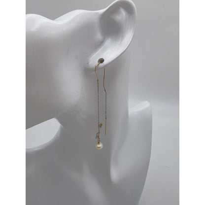 Tess New York Designer Sterling Silver 14k Gold &amp; Pearl Threader Dangle Earrings, alternate product view 3