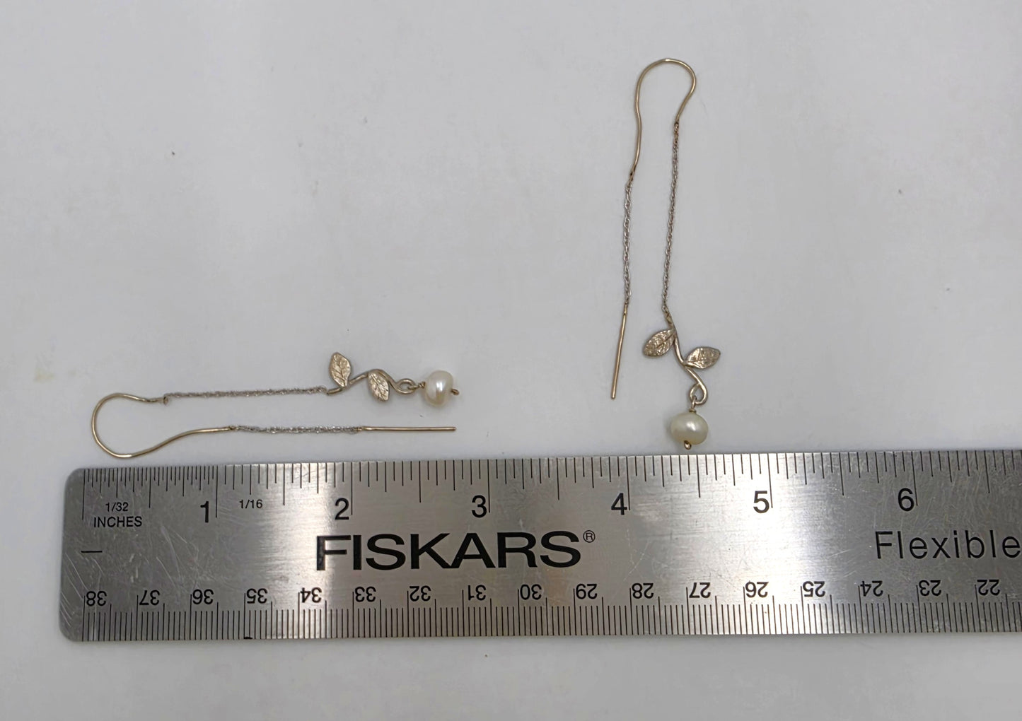 Tess New York Designer Sterling Silver 14k Gold & Pearl Threader Dangle Earrings