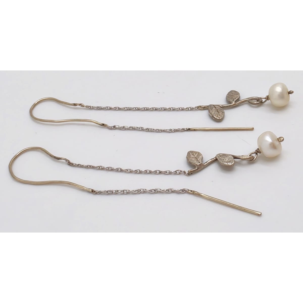 Tess New York Designer Sterling Silver 14k Gold &amp; Pearl Threader Dangle Earrings, alternate product view 4