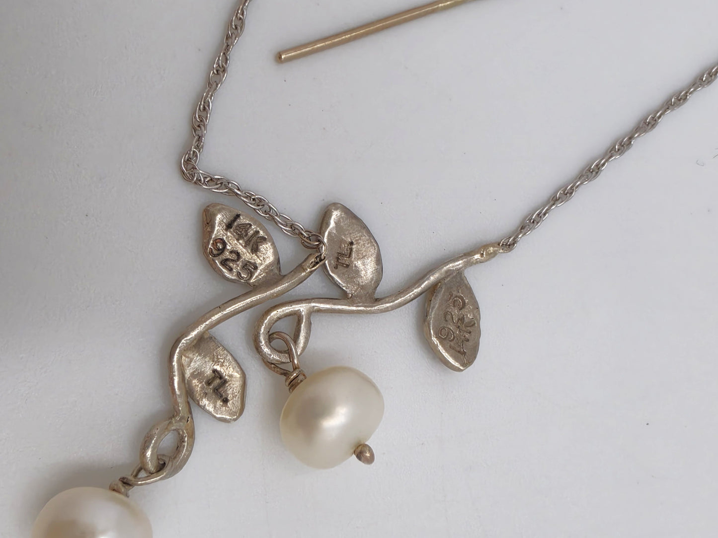 Tess New York Designer Sterling Silver 14k Gold & Pearl Threader Dangle Earrings