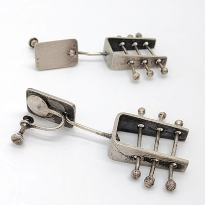 Ed Wiener Attributed Sterling Abstract Kinetic 3D Drop Dangle Earrings 1950s, alternate product view 9