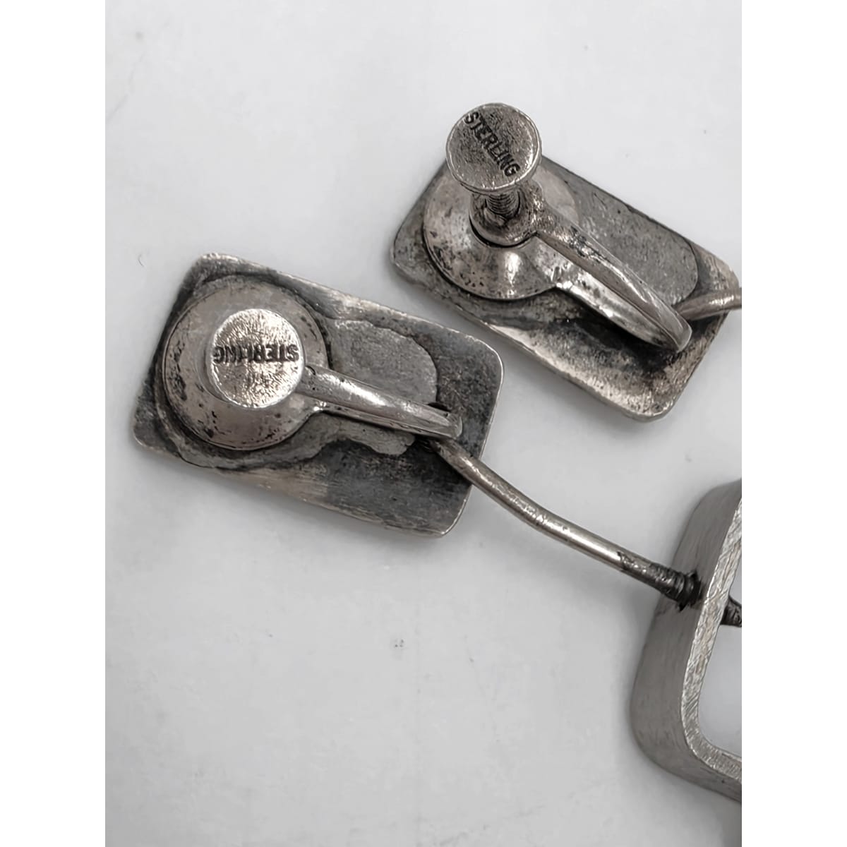 Ed Wiener Attributed Sterling Abstract Kinetic 3D Drop Dangle Earrings 1950s, alternate product view 11