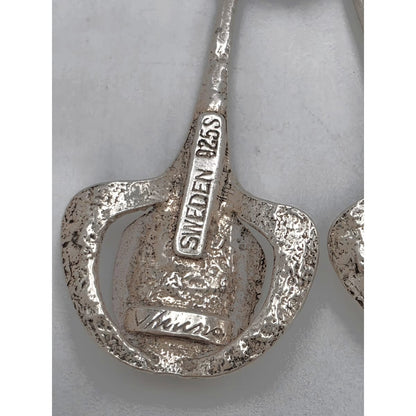 RARE Theresia Hvorslev Sweden Mod Brutalist Sterling Dangle Earrings 1960&