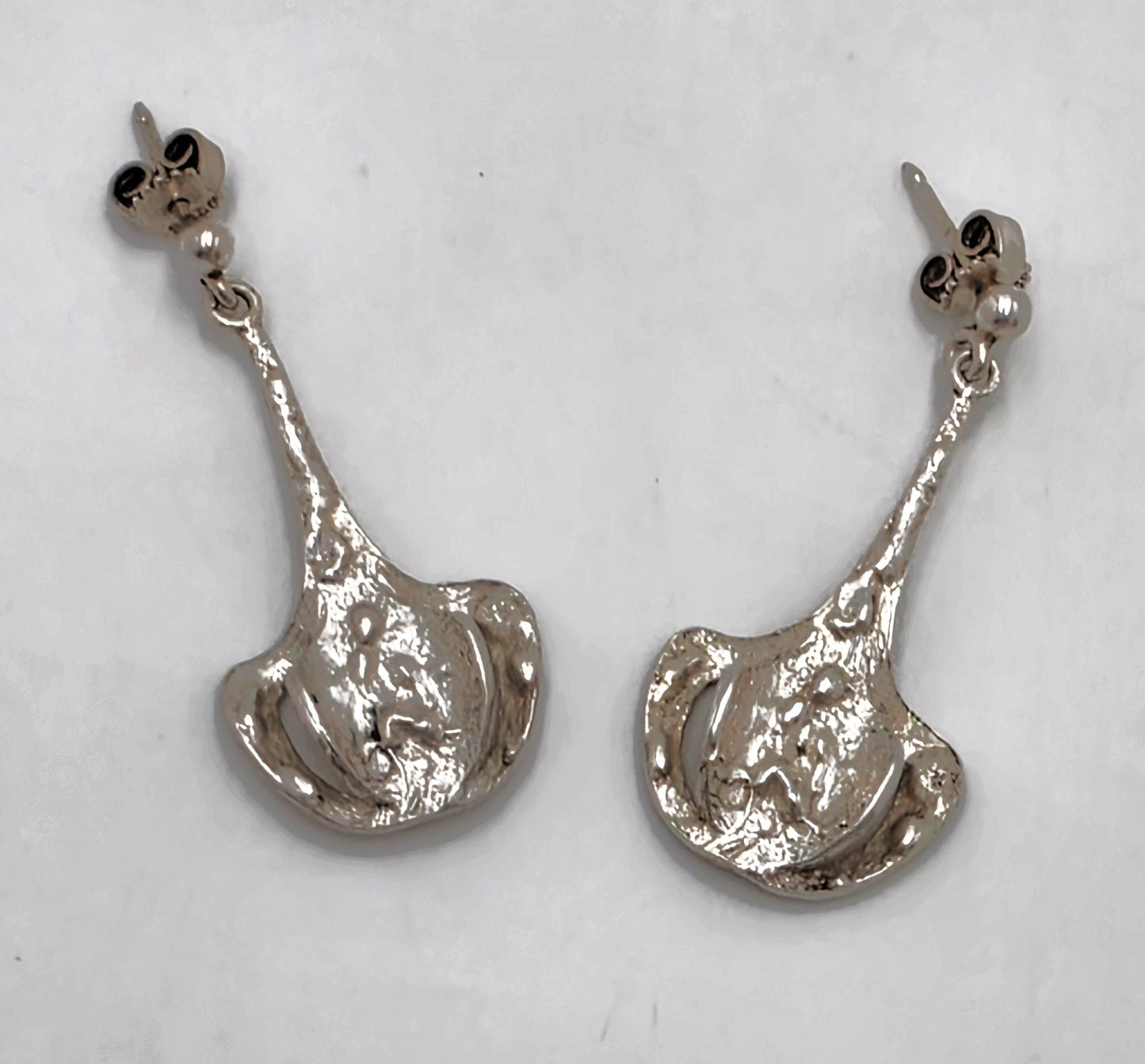 RARE Theresia Hvorslev Sweden Mod Brutalist Sterling Dangle Earrings 1960's
