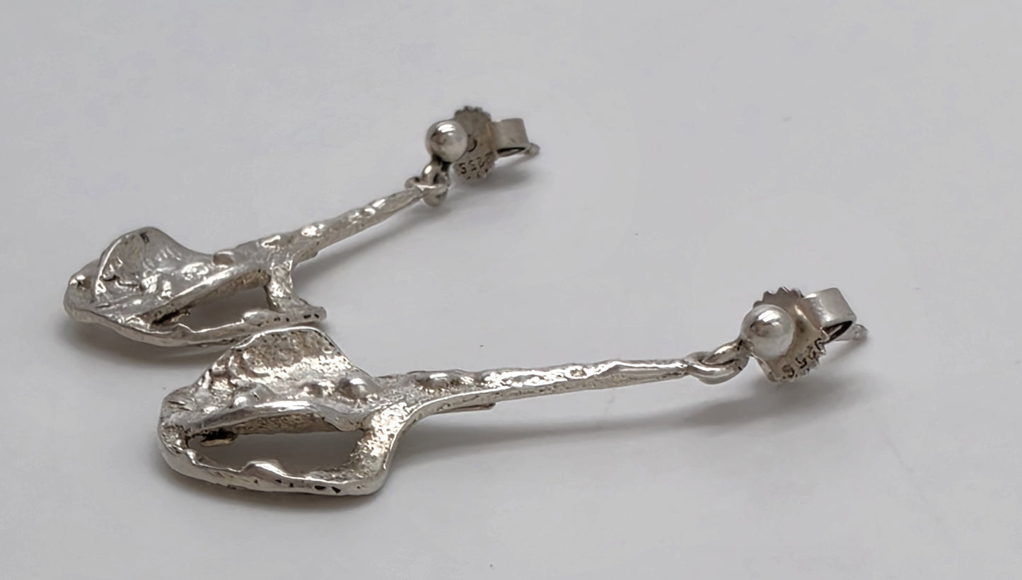 RARE Theresia Hvorslev Sweden Mod Brutalist Sterling Dangle Earrings 1960's