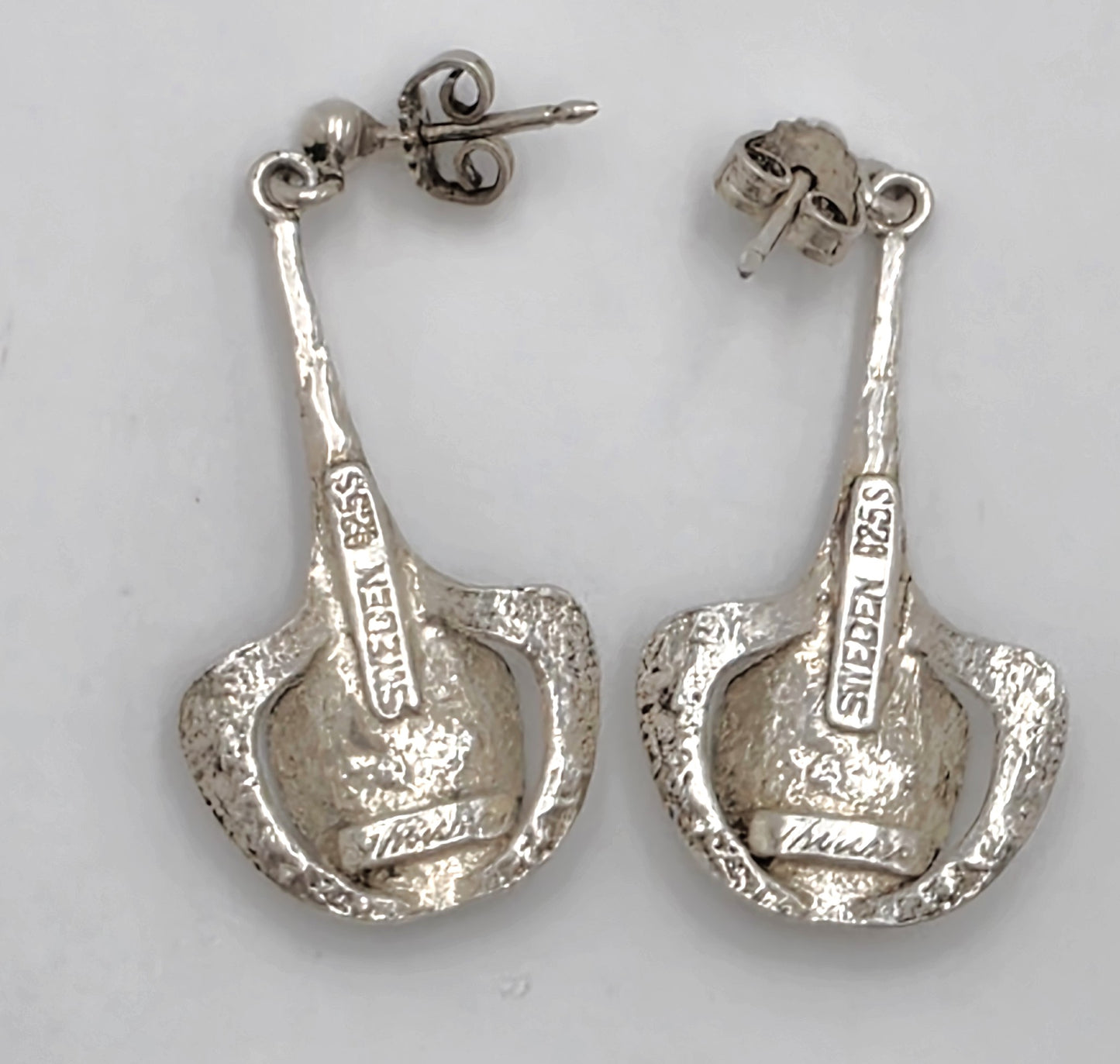 RARE Theresia Hvorslev Sweden Mod Brutalist Sterling Dangle Earrings 1960's