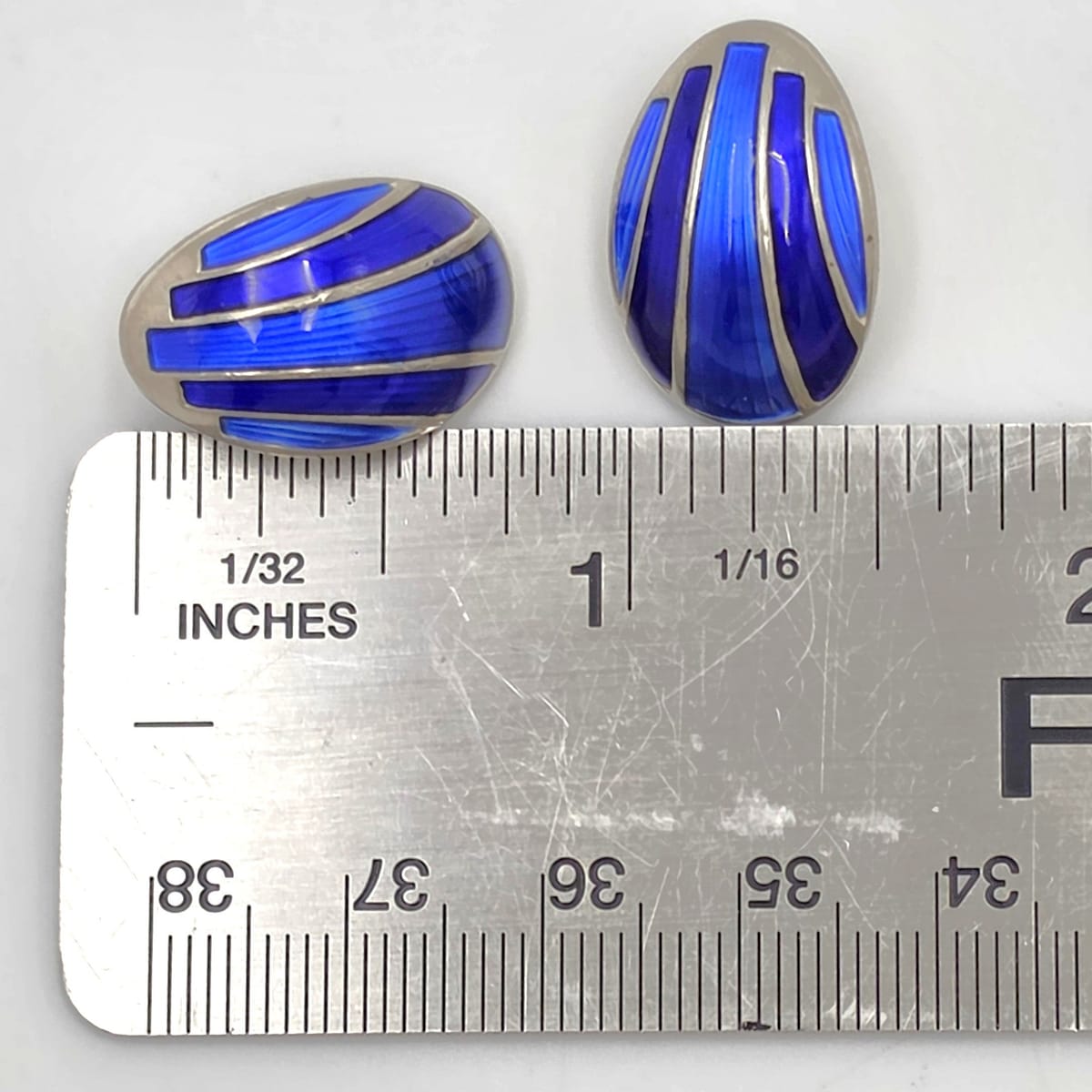 David Andersen Norway Sterling &amp; Blue Guilloche Enamel Modernist Earrings 1950s, alternate product view 6