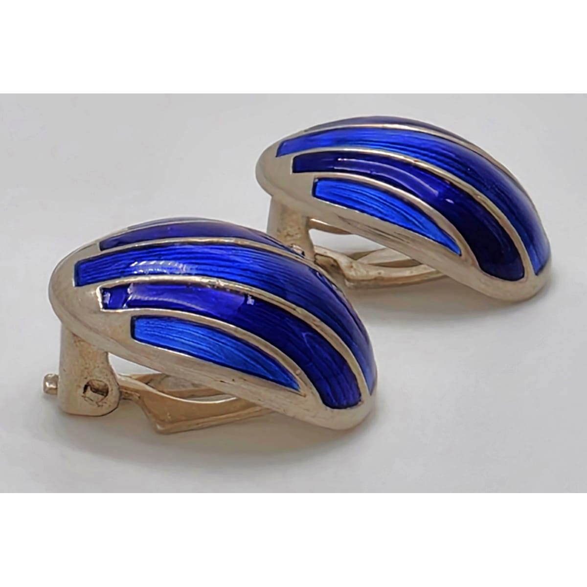 David Andersen Norway Sterling &amp; Blue Guilloche Enamel Modernist Earrings 1950s, alternate product view 3