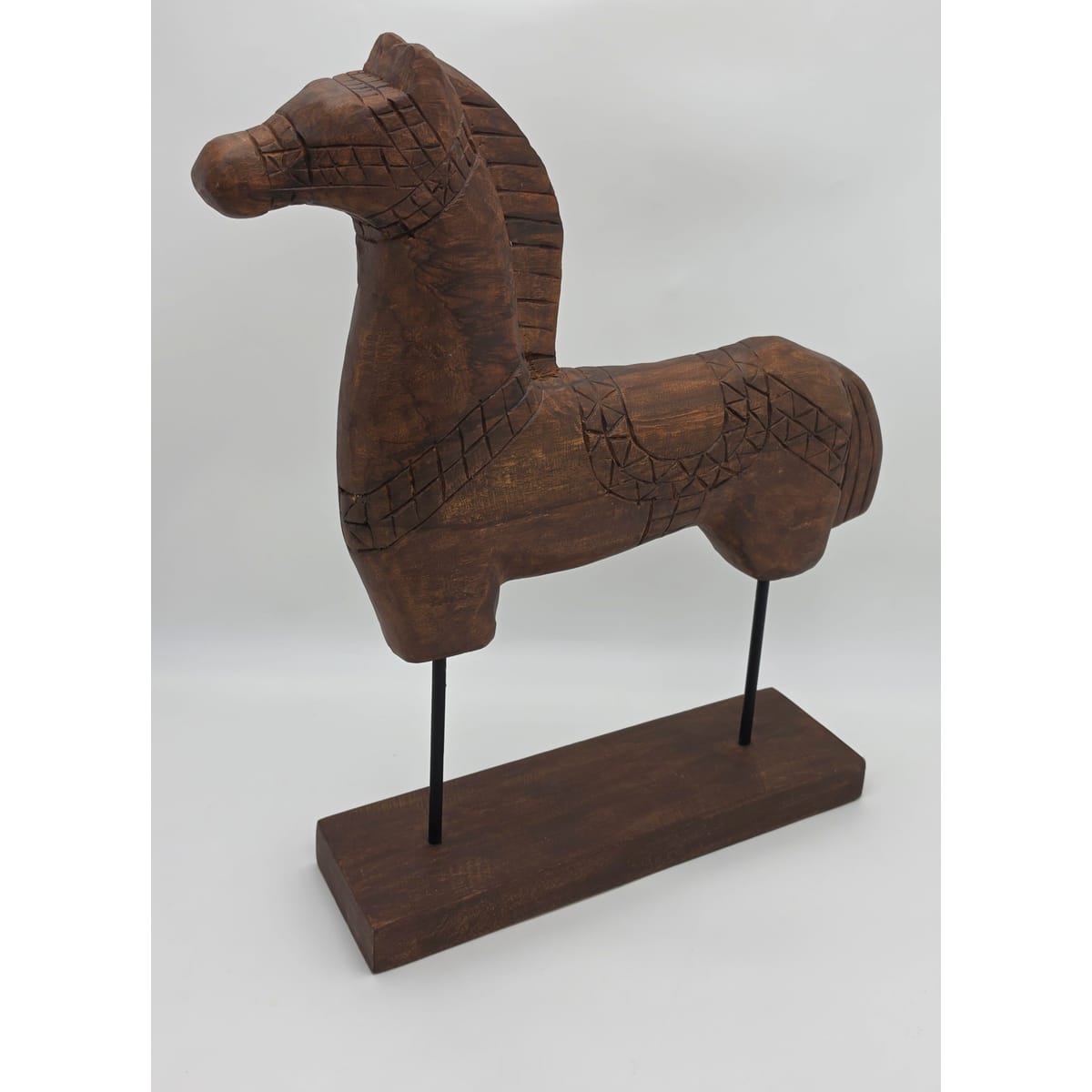 Tall Rustic Scandinavian Nordic Style Carved Solid Wood Folk Art Horse Sculpture, alternate product view 7