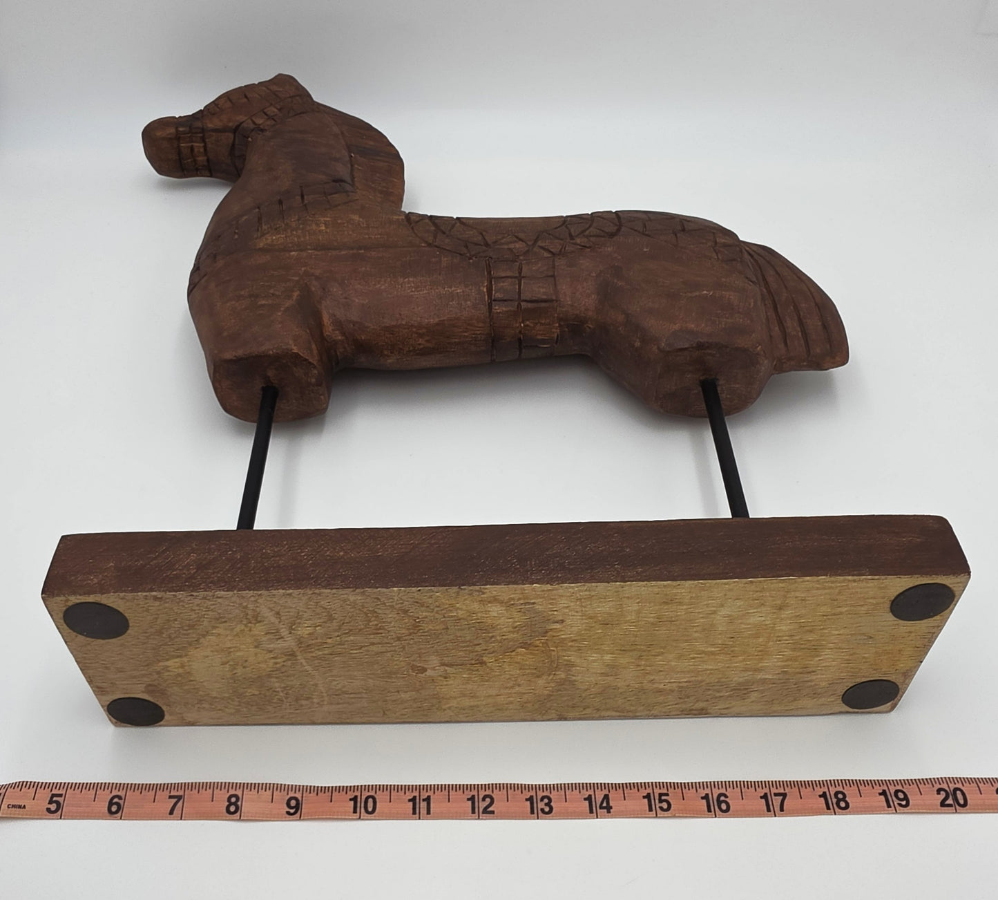Tall Rustic Scandinavian Nordic Style Carved Solid Wood Folk Art Horse Sculpture