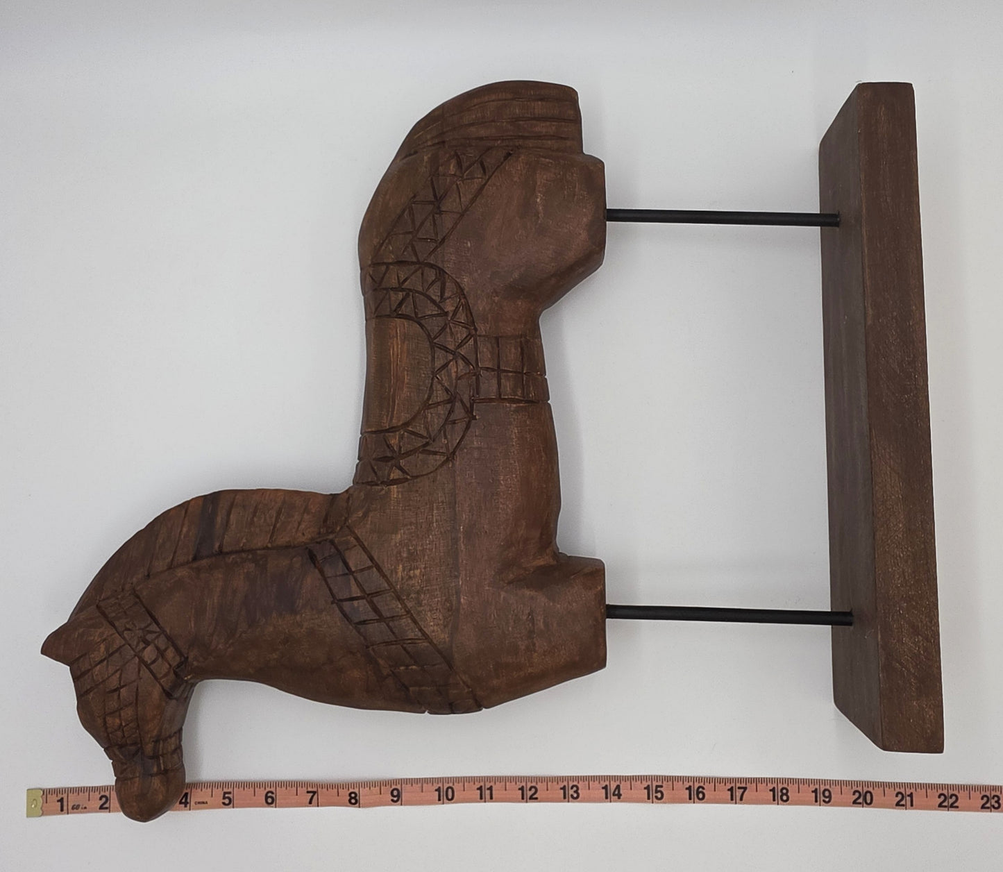Tall Rustic Scandinavian Nordic Style Carved Solid Wood Folk Art Horse Sculpture