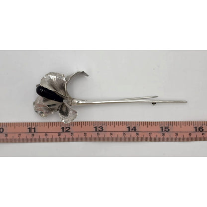 Superb Vintage Angela Conty Sterling Silver &amp; Onyx XL 3D Orchid Flower Brooch, alternate product view 10