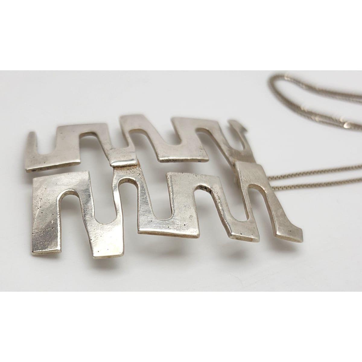 Vintage Sterling Abstract Geometric Modernist Hefty Bold Statement Necklace, alternate product view 4