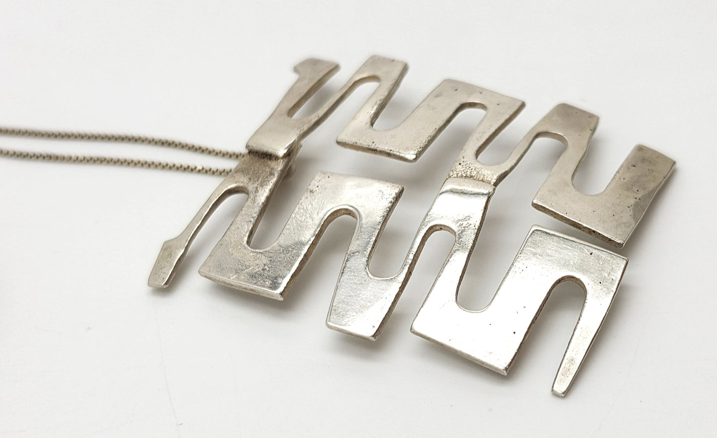 Vintage Sterling Abstract Geometric Modernist Hefty Bold Statement Necklace