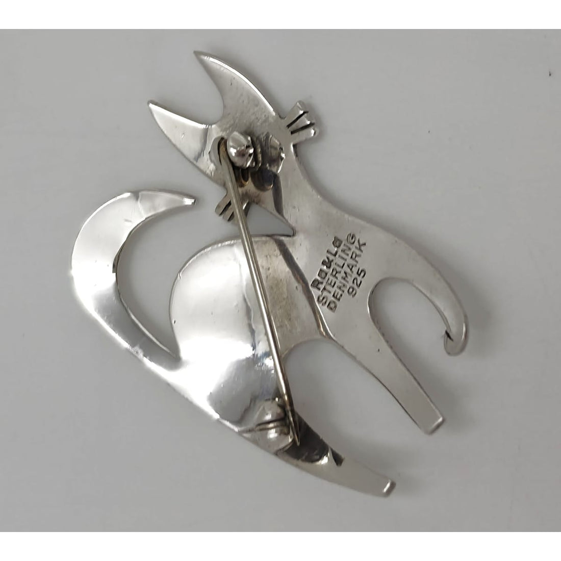 Ra &amp; La Rasmussen Lassen Danmark Retro modernistisk sterling sølv broche, kat, ca. 1960&
