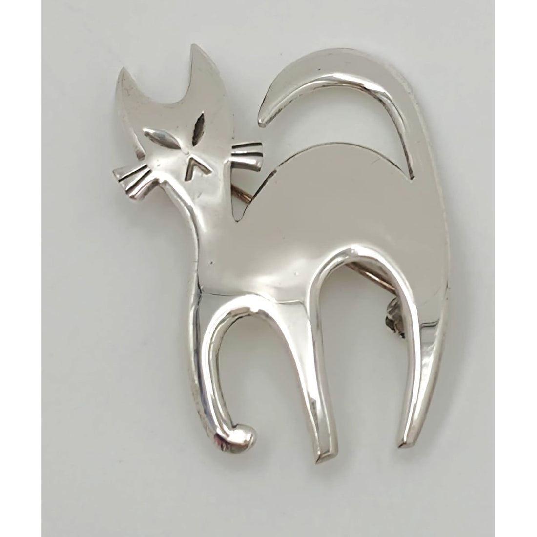 Ra &amp; La Rasmussen Lassen Danmark Retro modernistisk sterling sølv broche, kat, ca. 1960&