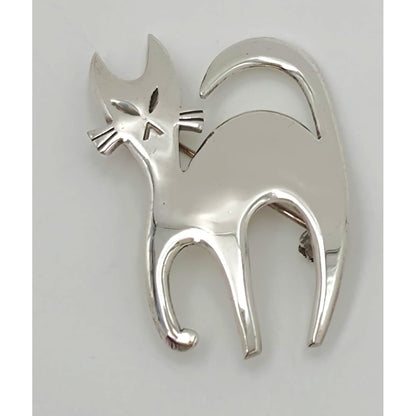 Ra &amp; La Rasmussen Lassen Denmark Retro Modernist Sterling Cat Brooch C. 1960&