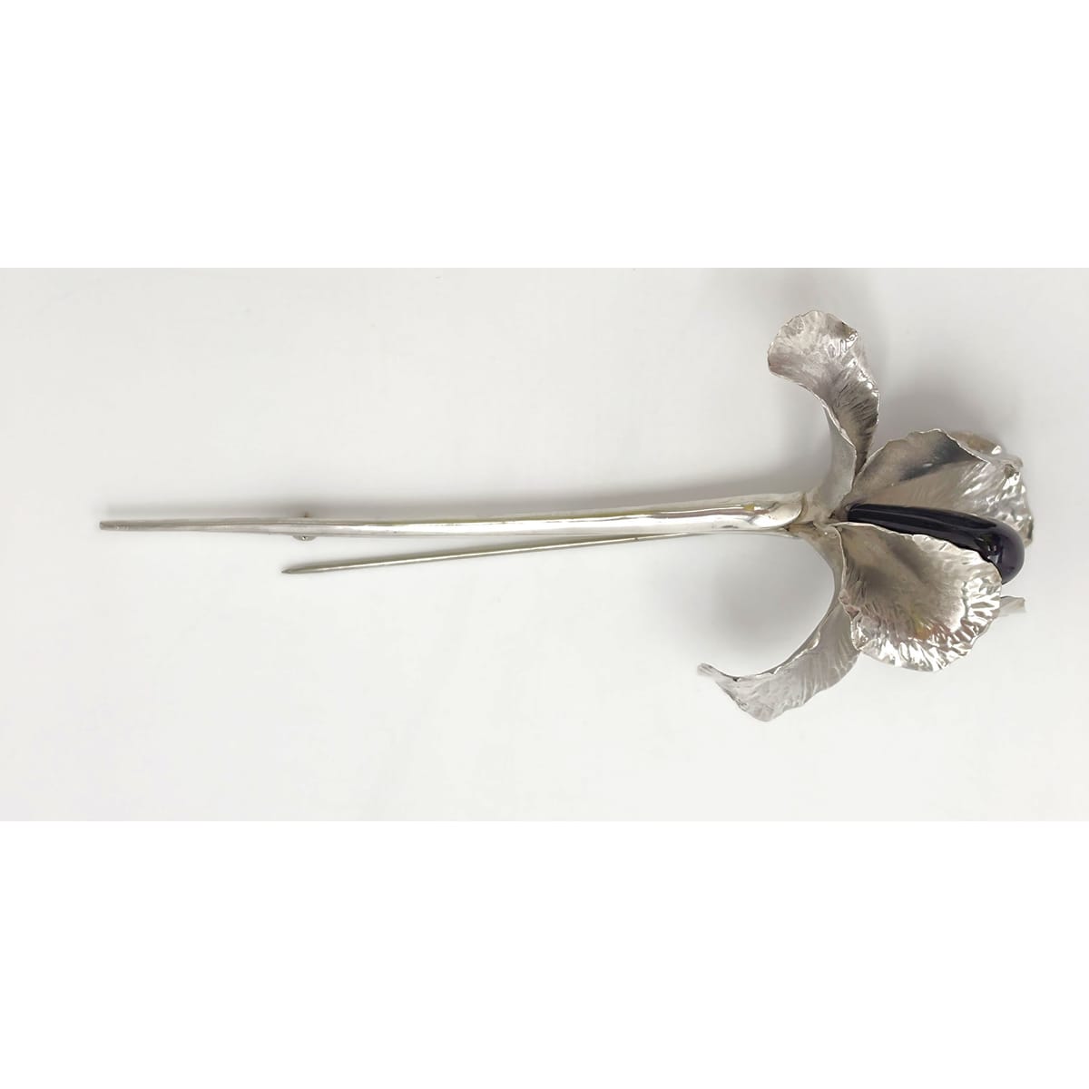 Superb Vintage Angela Conty Sterling Silver &amp; Onyx XL 3D Orchid Flower Brooch, alternate product view 4