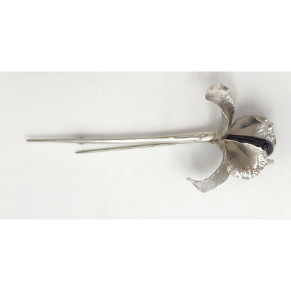 Superb Vintage Angela Conty Sterling Silver &amp; Onyx XL 3D Orchid Flower Brooch, alternate product view 4