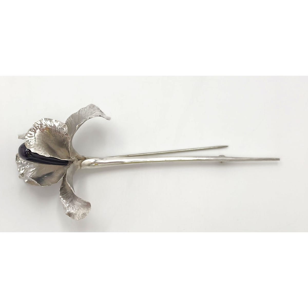 Superb Vintage Angela Conty Sterling Silver &amp; Onyx XL 3D Orchid Flower Brooch
