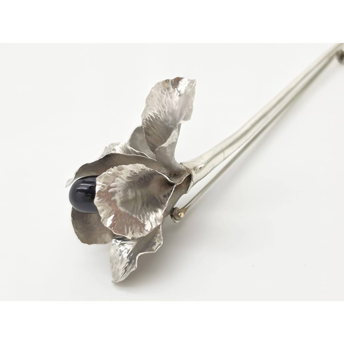 Superb Vintage Angela Conty Sterling Silver &amp; Onyx XL 3D Orchid Flower Brooch, alternate product view 6