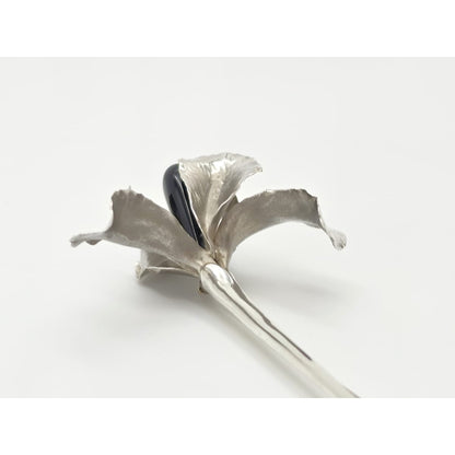 Superb Vintage Angela Conty Sterling Silver &amp; Onyx XL 3D Orchid Flower Brooch, alternate product view 7
