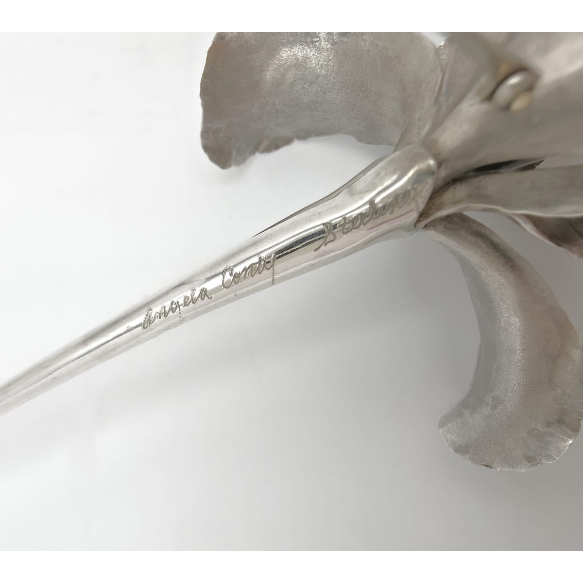 Superb Vintage Angela Conty Sterling Silver &amp; Onyx XL 3D Orchid Flower Brooch, alternate product view 9