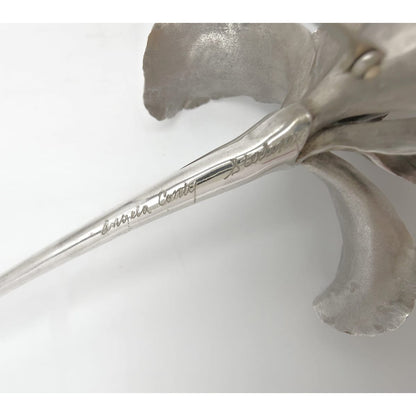 Superb Vintage Angela Conty Sterling Silver &amp; Onyx XL 3D Orchid Flower Brooch, alternate product view 9