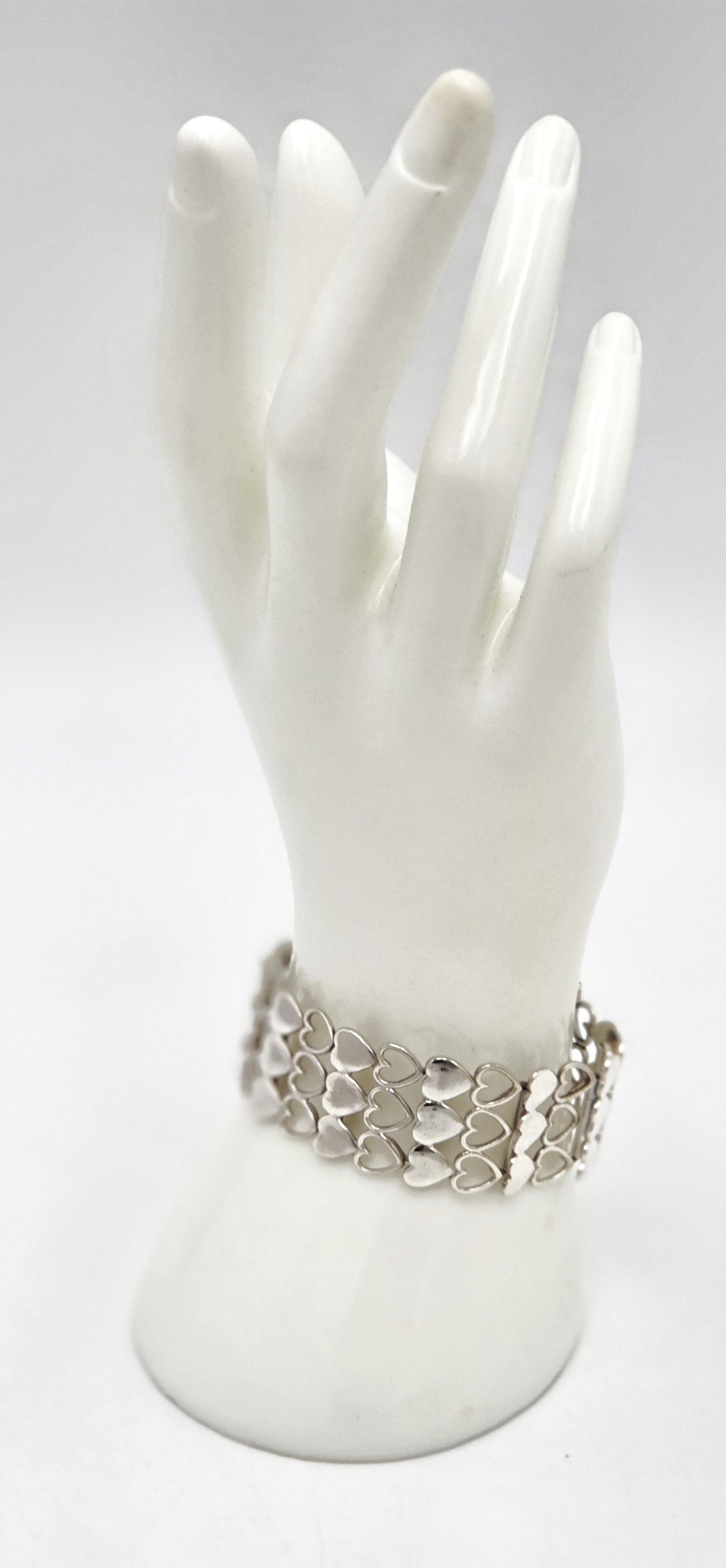 Pulsera de eslabones con panel de corazones de plata esterlina Just Andersen Dinamarca rara C. años 1920/30