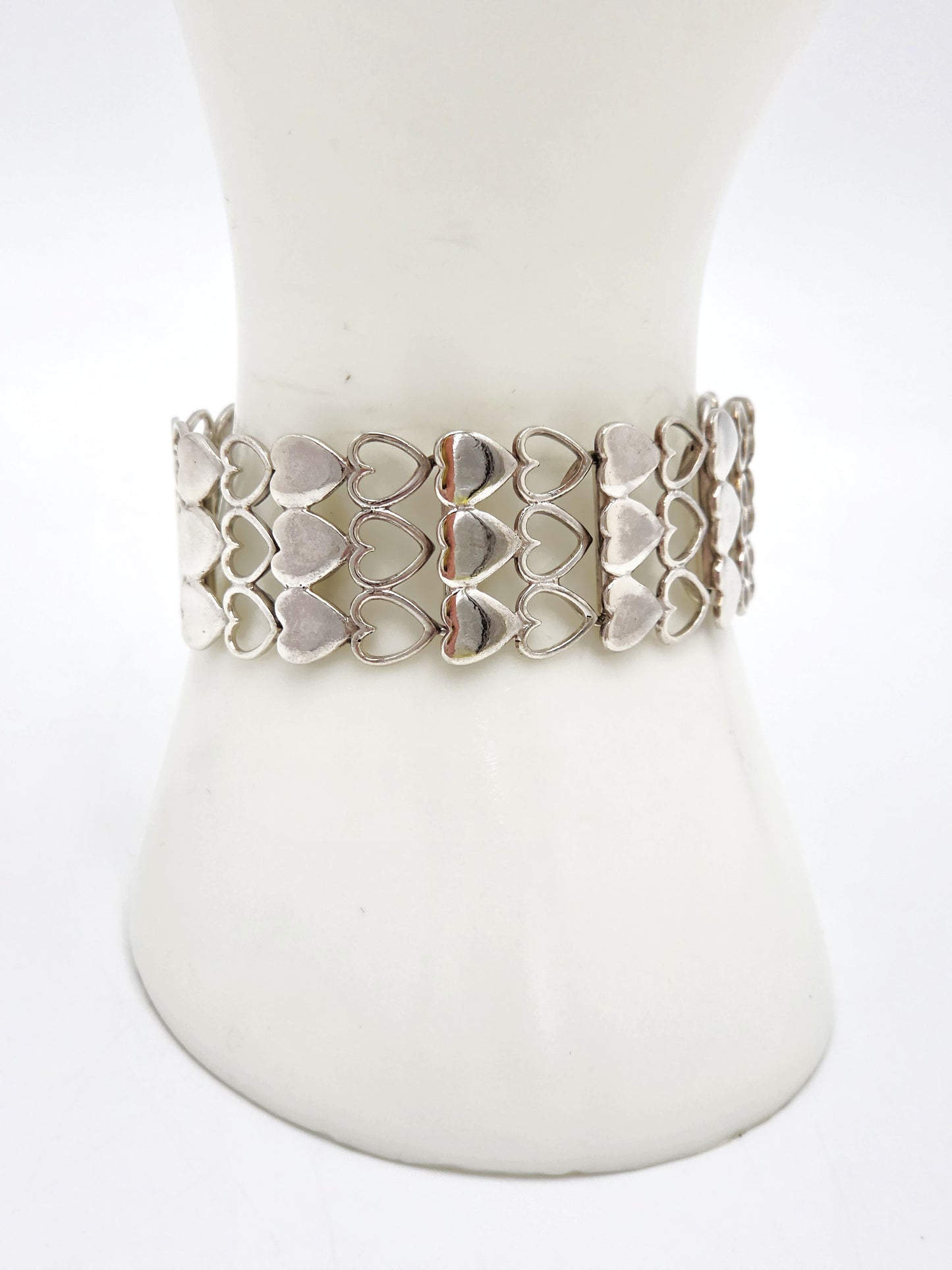 Pulsera de eslabones con panel de corazones de plata esterlina Just Andersen Dinamarca rara C. años 1920/30