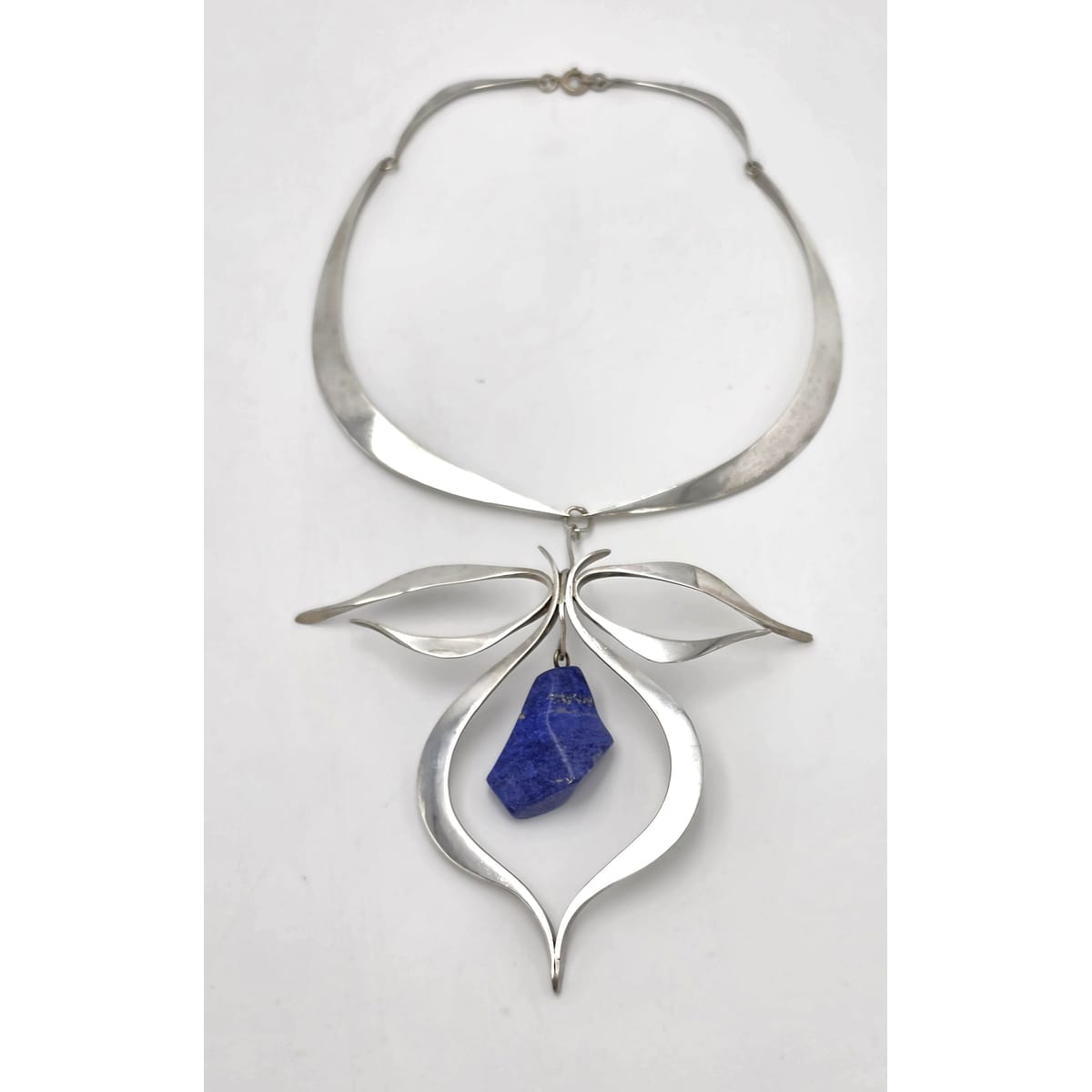 VTG Artisan Sterling Silver Lapis Lazuli Sculptural Modernist Collar Necklace