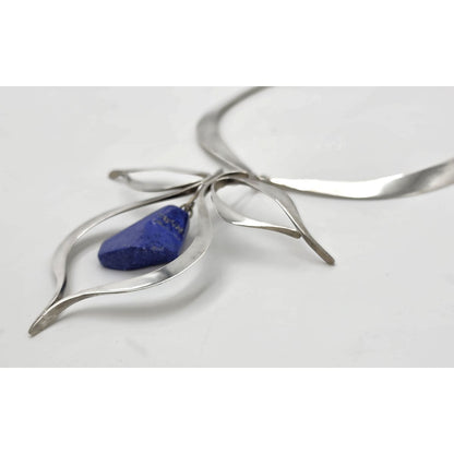 VTG Artisan Sterling Silver Lapis Lazuli Sculptural Modernist Collar Necklace, alternate product view 4