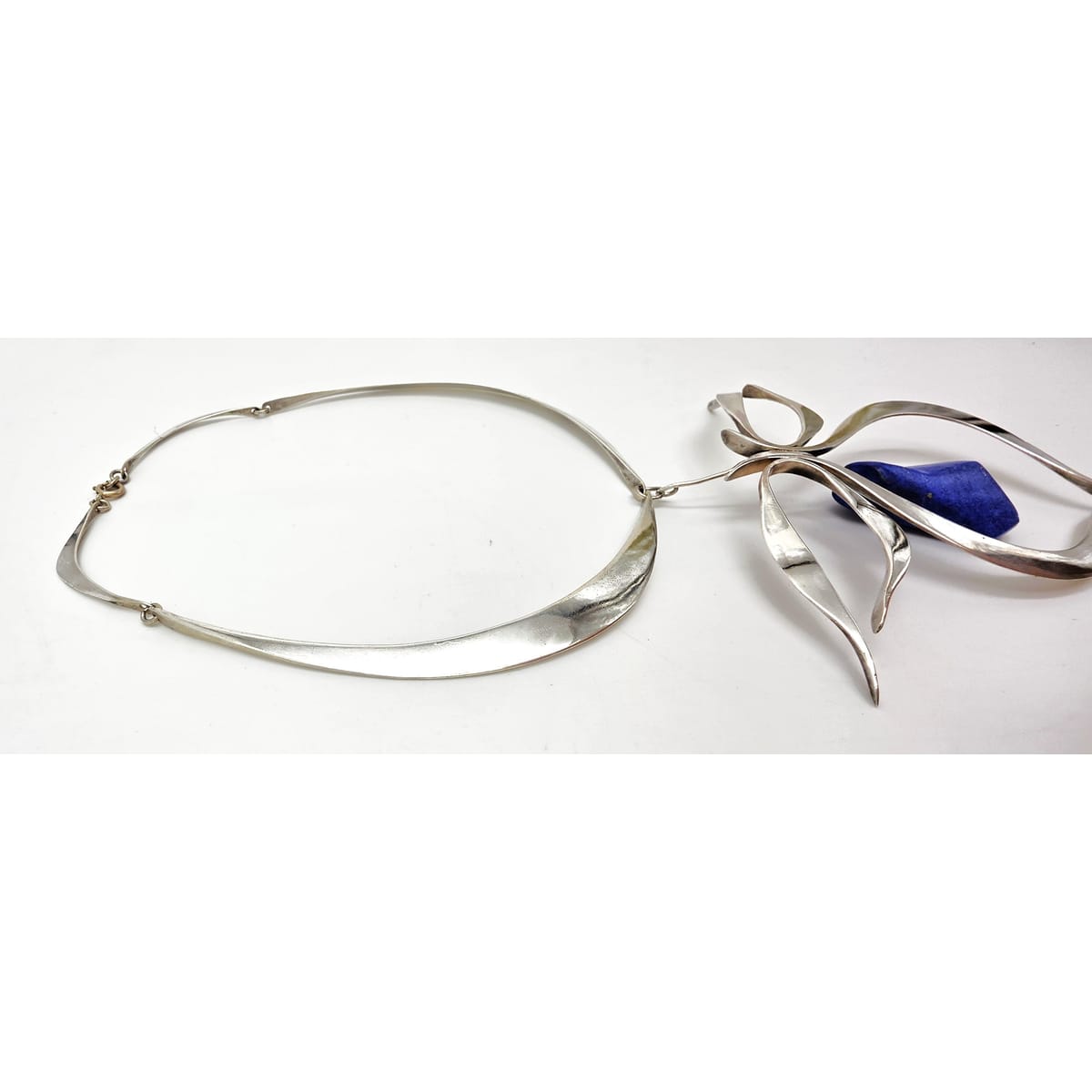VTG Artisan Sterling Silver Lapis Lazuli Sculptural Modernist Collar Necklace, alternate product view 6