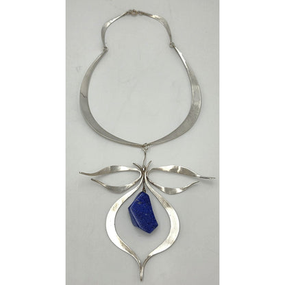 VTG Artisan Sterling Silver Lapis Lazuli Sculptural Modernist Collar Necklace, alternate product view 7
