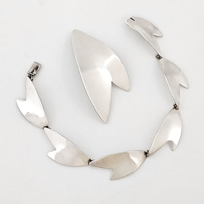Arne Johansen Denmark Abstract Modernist Sterling Bracelet Brooch Set 1960s