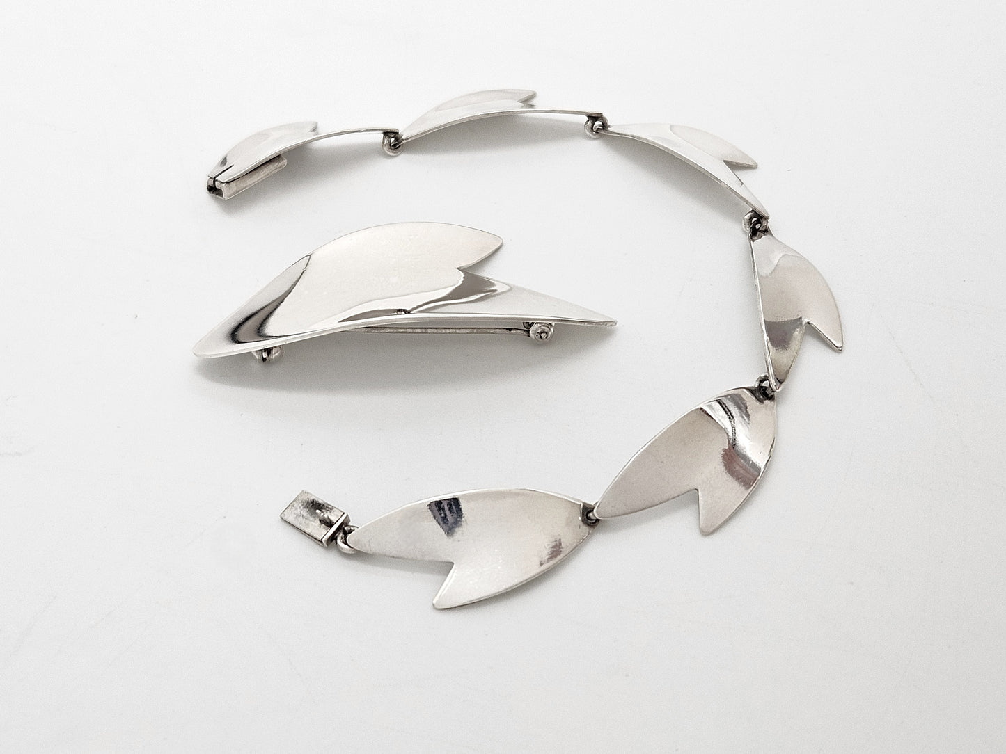 Arne Johansen Denmark Abstract Modernist Sterling Bracelet Brooch Set 1960s
