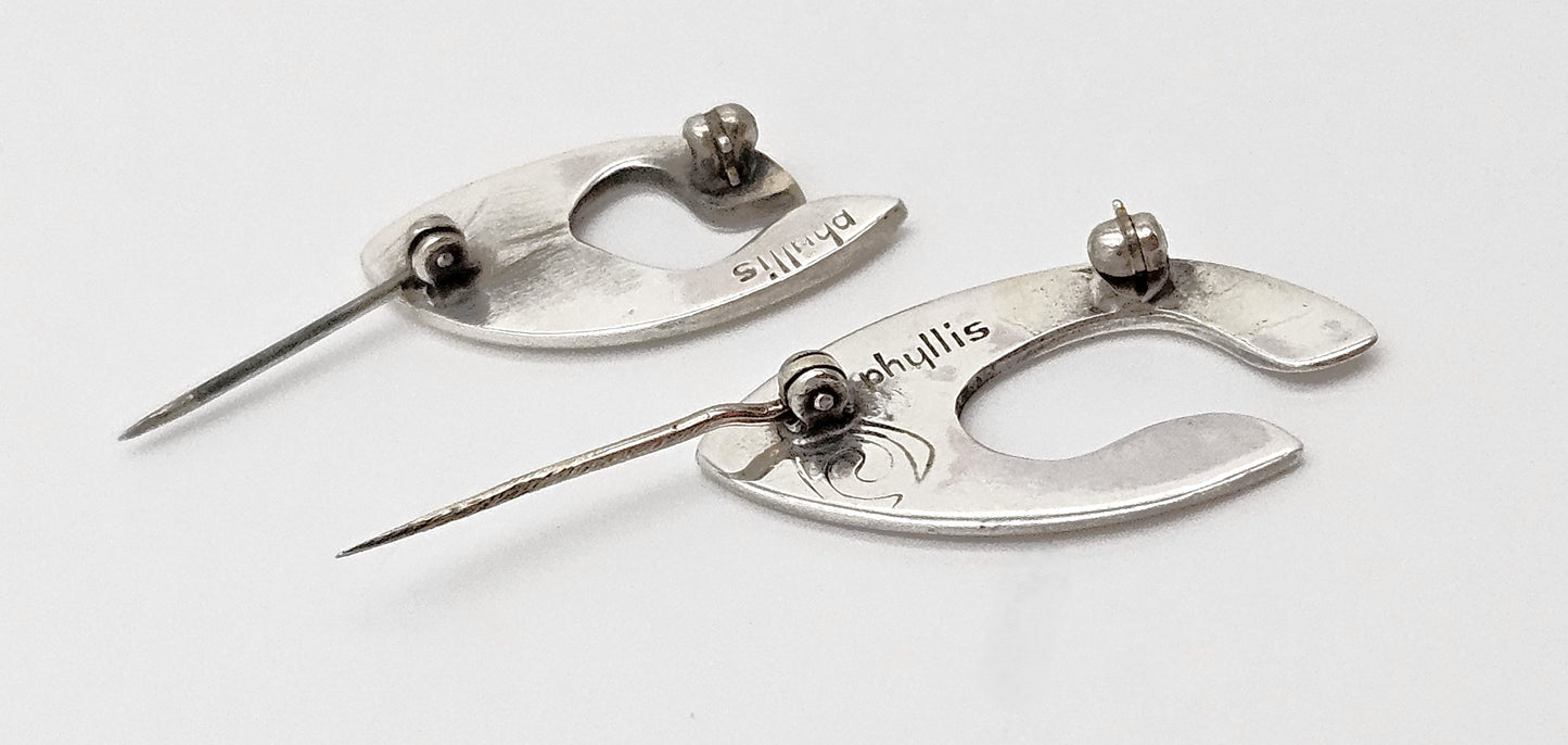 Ikonisk amerikansk designer Phyllis Sklar Brutalist Droppande Sten Sterling Brosch SÄLLSYNT 50/60-tal