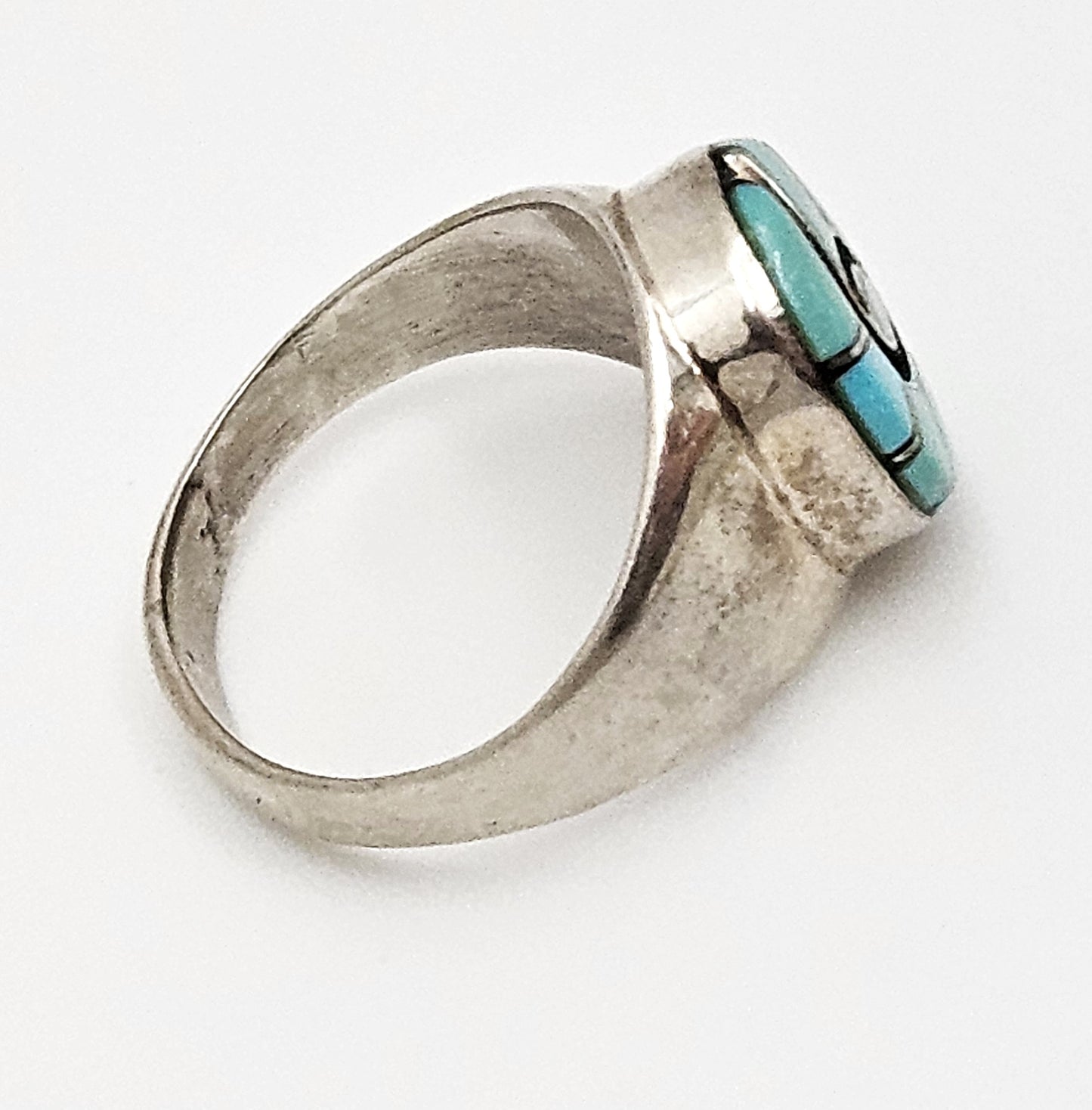 Fremragende Zuni Amy Quandelacy Turkis + Onyx Indlagt Kolibri Ring ca. 1980'erne